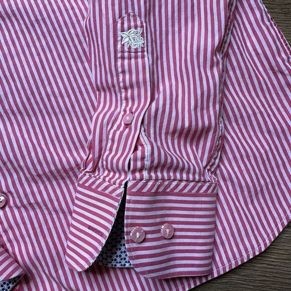 Stone‎ Rose Shirt Mens White Pink Striped Cotton Black Rivet Button Up 4 Large - Picture 5 of 7